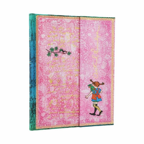 Buchcover und Innenansicht für das Buch: Astrid Lindgren, Pippi Longstocking (Embellished Manuscripts Collection) Ultra Lined Hardcover Journal (Wrap Closure)