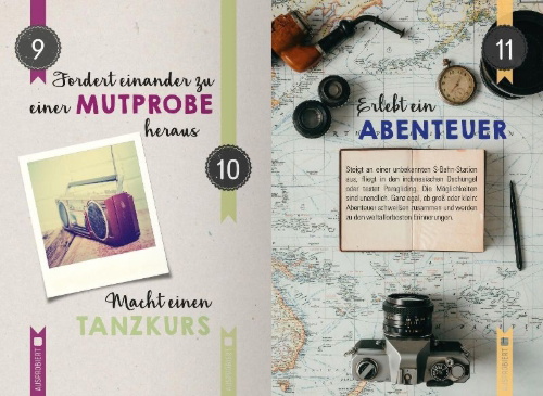 Buchcover und Innenansicht für das Buch: 99 herrlich verrückte Ideen für euer Leben zu zweit