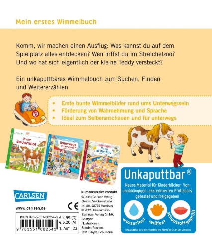 Buchcover und Innenansicht für das Buch: Unkaputtbar: Mein erstes Wimmelbuch: Wir machen einen Ausflug