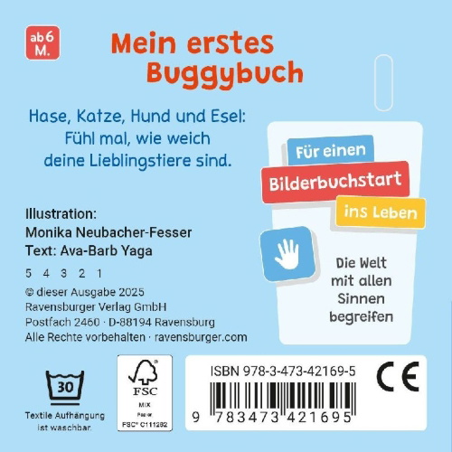 Buchcover und Innenansicht für das Buch: Mein erstes Buggybuch: Fühl mal! Lieblingstiere