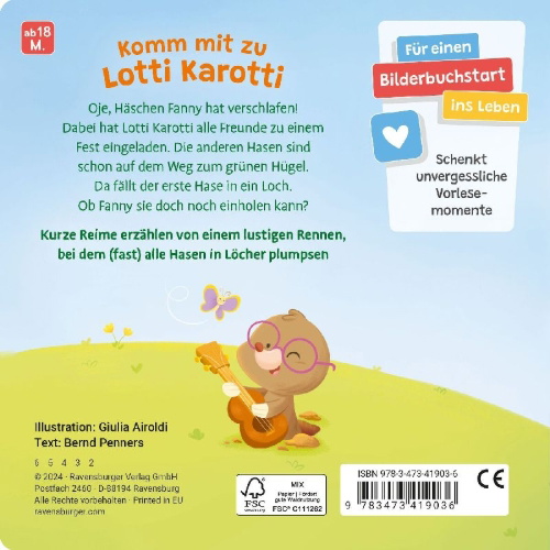 Buchcover und Innenansicht für das Buch: Mein erstes Lotti Karott: Das lustige Hasenrennen - ein Buch für kleine Fans des Kinderspiel-Klassikers Lotti Karotti