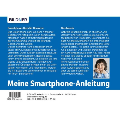 Buchcover und Innenansicht für das Buch: Meine Smartphone-Anleitung für iOS / iPhone - Smartphonekurs für Senioren (Kursbuch Version iPhone) - Das Kursbuch für Apple iPhones / iOS