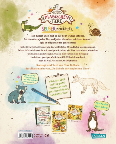 Buchcover und Innenansicht für das Buch: Die Schule der magischen Tiere: SELBERzeichnen