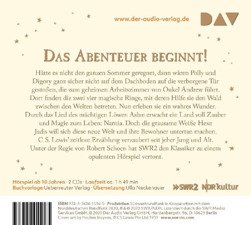 Buchcover und Innenansicht für das Buch: Die Chroniken von Narnia - Teil 1: Das Wunder von Narnia