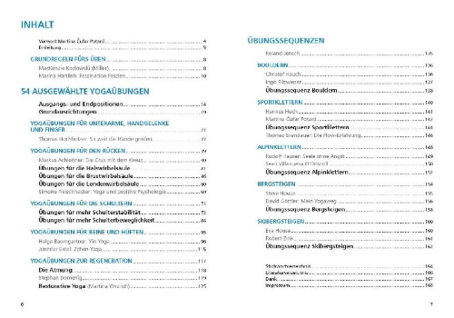 Buchcover und Innenansicht für das Buch: Yoga für Kletterer und Bergsportler