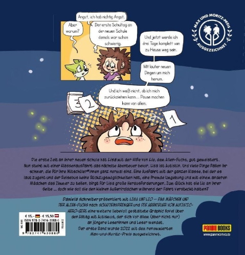 Buchcover und Innenansicht für das Buch: Lisa und Lio: Das Mädchen und der Alien-Fuchs