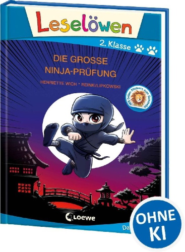 Buchcover und Innenansicht für das Buch: Leselöwen 2. Klasse - Die große Ninja-Prüfung (Großbuchstabenausgabe)