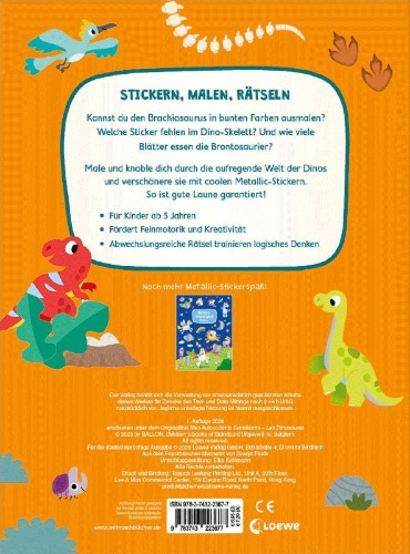 Buchcover und Innenansicht für das Buch: Mes Autocollants Scintillants - Les Dinosaures