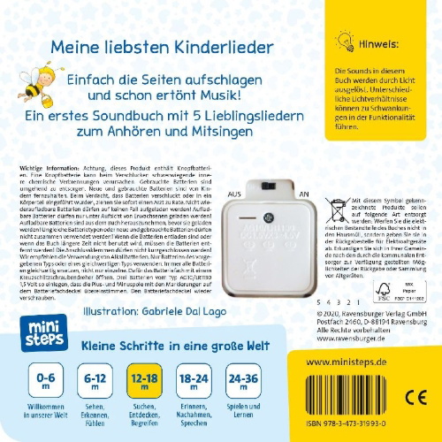 Buchcover und Innenansicht für das Buch: ministeps: Hör rein, sing mit! Erste Kinderlieder zum Anhören.