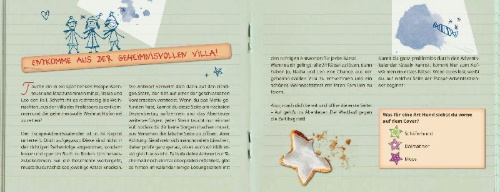 Buchcover und Innenansicht für das Buch: Die geheimnisvolle Villa - Ein Escape-Adventskalender für Kids
