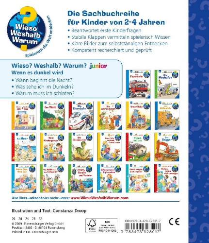 Buchcover und Innenansicht für das Buch: Wieso? Weshalb? Warum? junior, Band 28: Wenn es dunkel wird