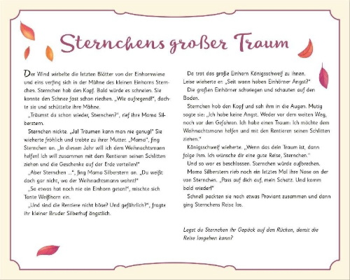 Buchcover und Innenansicht für das Buch: Ein Einhorn träumt von Weihnachten