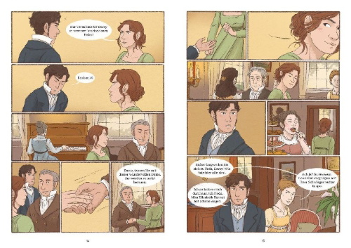 Buchcover und Innenansicht für das Buch: Stolz und Vorurteil - die Graphic Novel nach Jane Austen