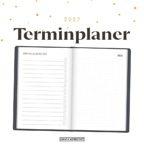 Buchcover und Innenansicht für das Buch: Terminplaner Lederlook 2027 Schwarz