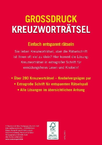 Buchcover und Innenansicht für das Buch: Großdruck Kreuzworträtsel - Band 6 - Über 280 Rätsel in großer Schrift für Senioren & Erwachsene