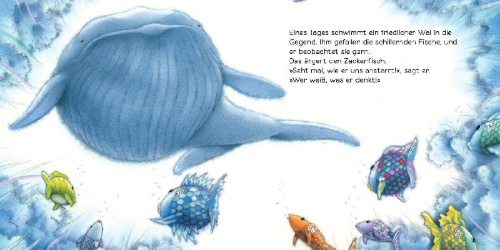 Buchcover und Innenansicht für das Buch: Der Regenbogenfisch stiftet Frieden