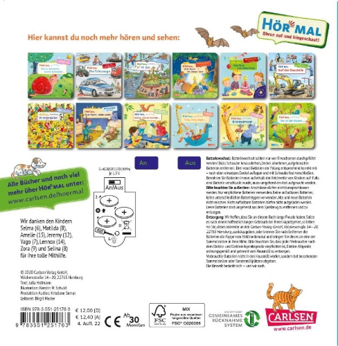 Buchcover und Innenansicht für das Buch: Hör mal (Soundbuch): Wimmelbuch: In der Stadt