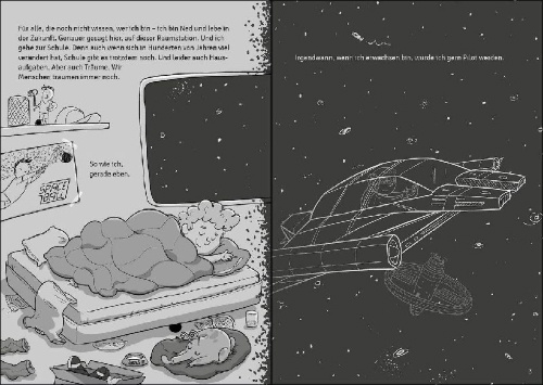 Buchcover und Innenansicht für das Buch: Die Weltraumschule (Band 3) - Eine galaktische Rebellion