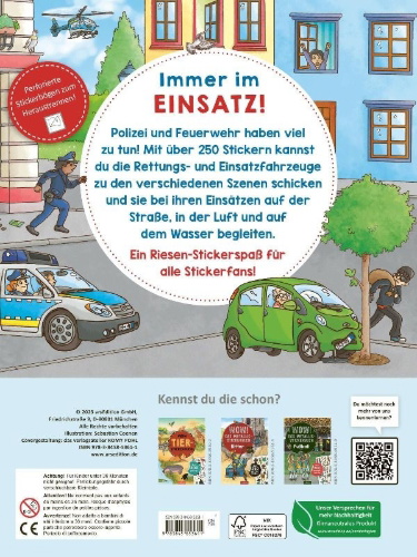 Buchcover und Innenansicht für das Buch: Mein Polizei- und Feuerwehr-Stickerheft