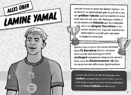 Buchcover und Innenansicht für das Buch: Mein Fußballheld Lamine Yamal - Seine Geschichte, seine Spiele, seine Rekorde