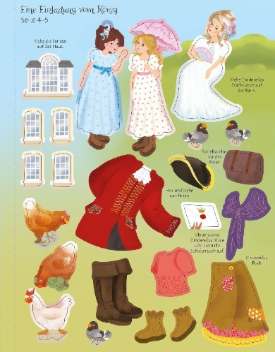 Buchcover und Innenansicht für das Buch: Mein Anziehpuppen-Stickerbuch Glitzer-Märchen: Cinderella