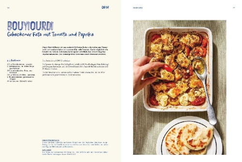 Buchcover und Innenansicht für das Buch: OPA! Recipies inspired by Greek Tavernas