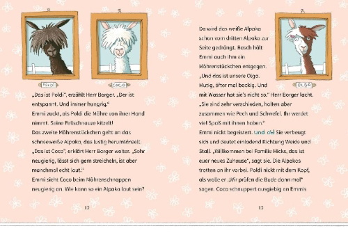 Buchcover und Innenansicht für das Buch: Die wilde Alpaka-Bande (1). Zicke, zacke, Spuck-Attacke!