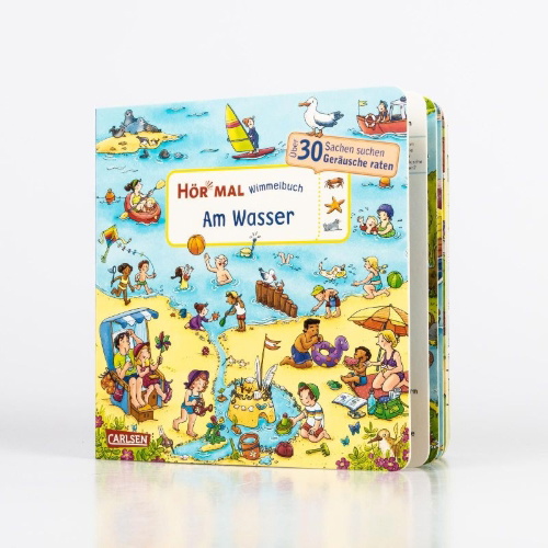 Buchcover und Innenansicht für das Buch: Hör mal (Soundbuch): Wimmelbuch: Am Wasser