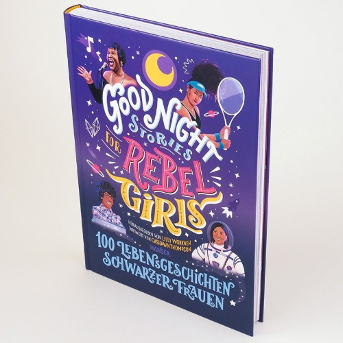 Buchcover und Innenansicht für das Buch: GOOD NIGHT STORIES FOR REBEL GIRLS: 100 REAL LIFE TALES OF BLACK GIRL MAGIC