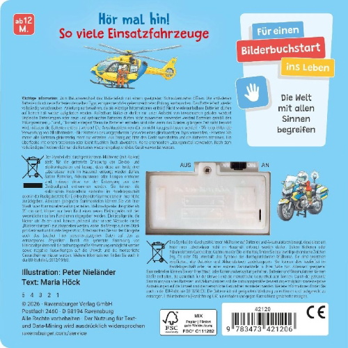 Buchcover und Innenansicht für das Buch: Hör mal hin - Tatütata! Wer kommt denn da? Einsatzfahrzeuge