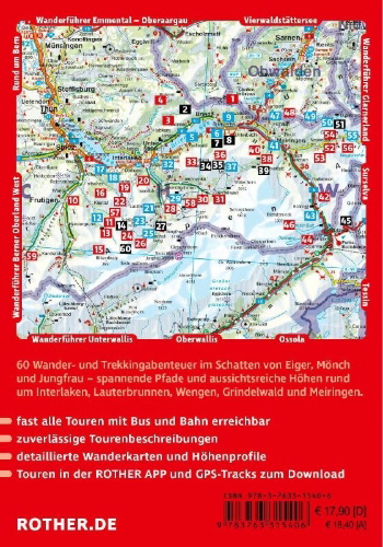 Buchcover und Innenansicht für das Buch: ROTHER Wanderführer Berner Oberland Ost: Rund um Interlaken, Grindelwald und Meiringen. 60 Wanderungen und Mehrtagestouren