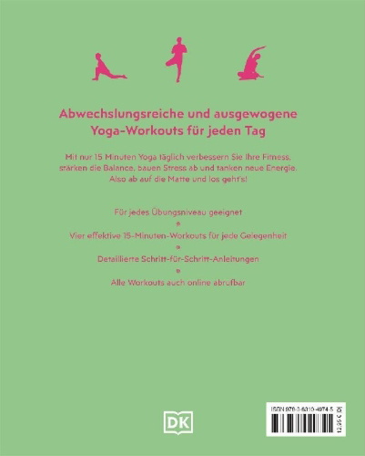 Buchcover und Innenansicht für das Buch: 15 Minuten Yoga für jeden Tag