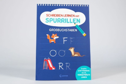 Buchcover und Innenansicht für das Buch: Schreiben lernen mit Spurrillen - Großbuchstaben