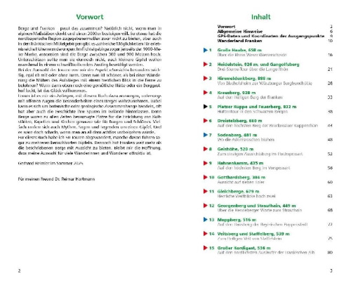 Buchcover und Innenansicht für das Buch: Fränkische Wanderberge - Die schönsten Touren