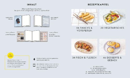 Buchcover und Innenansicht für das Buch: Überraschende Ideen für deinen Airfryer