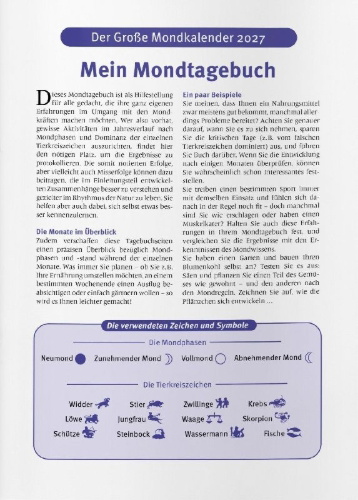 Buchcover und Innenansicht für das Buch: Der große Mondkalender 2027