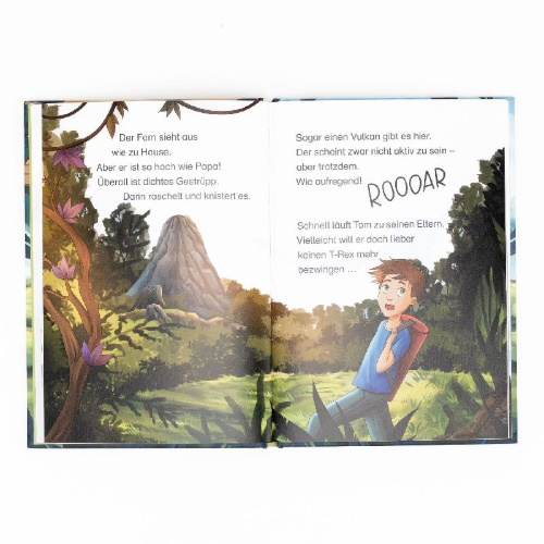 Buchcover und Innenansicht für das Buch: Die Dinoschule. Ein dinostarker Schulstart