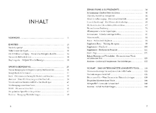 Buchcover und Innenansicht für das Buch: Spaziergang zur Unsterblichkeit - Mit kleinen Schritten länger besser leben, Longevity Ratgeber für mehr Healthspan statt Lifespan, gesunde Gewohnheiten zu Bewegung, Ernährung, Schlaf, Prävention & mentale Gesundheitit