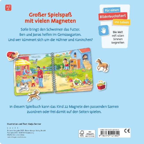 Buchcover und Innenansicht für das Buch: Mein großes Magnetbuch - Was gehört wohin? Auf dem Bauernhof