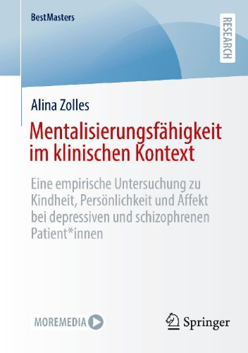 Buchcover und Innenansicht für das Buch: Mentalisierungsfähigkeit im klinischen Kontext