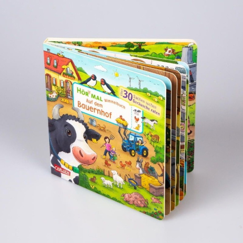 Buchcover und Innenansicht für das Buch: Hör mal (Soundbuch): Wimmelbuch: Auf dem Bauernhof
