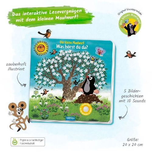 Buchcover und Innenansicht für das Buch: Trötsch Der kleine Maulwurf Soundbuch Was hörst du da