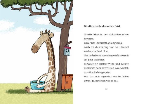 Buchcover und Innenansicht für das Buch: Boku wa African i Sumu Kirin to Iimasu