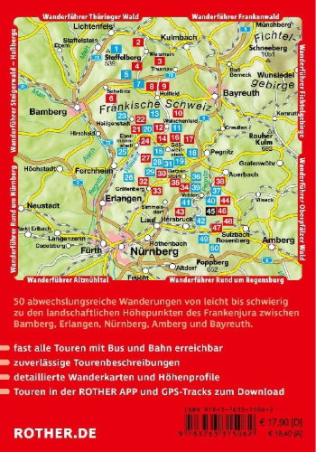 Buchcover und Innenansicht für das Buch: ROTHER Wanderführer Fränkische Schweiz. 50 Touren im Frankenjura - mit Oberem Maintal, Hersbrucker Schweiz und Nürnberger Land