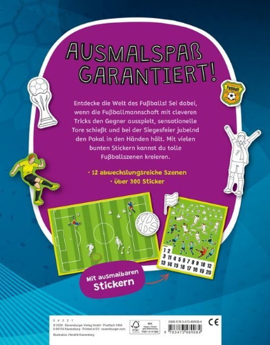 Buchcover und Innenansicht für das Buch: Mein Ausmalstickerbuch - Fußball
