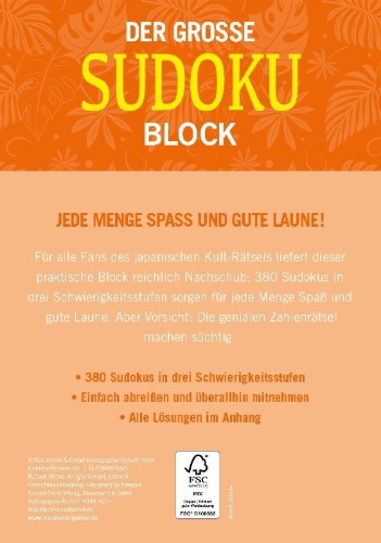 Buchcover und Innenansicht für das Buch: Der große Sudoku Block Band 10