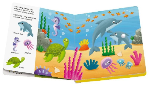 Buchcover und Innenansicht für das Buch: Play+ Shh ... Who's there? Baby Animals