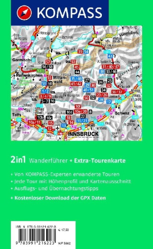 Buchcover und Innenansicht für das Buch: KOMPASS Wanderführer Naturpark Karwendel, 60 Touren mit Extra-Tourenkarte