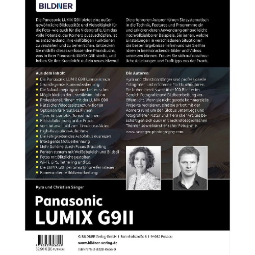 Buchcover und Innenansicht für das Buch: Panasonic LUMIX G9II: Das umfangreiche Praxisbuch zu Ihrer Kamera