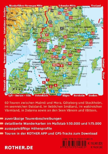 Buchcover und Innenansicht für das Buch: ROTHER Wanderführer Schweden: Der Süden. 60 Touren von Skåne, Småland und Värmland über Stockholm bis Dalarna